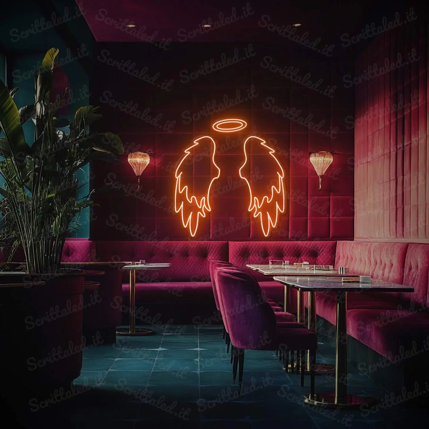 insegne neon ali colore arancione