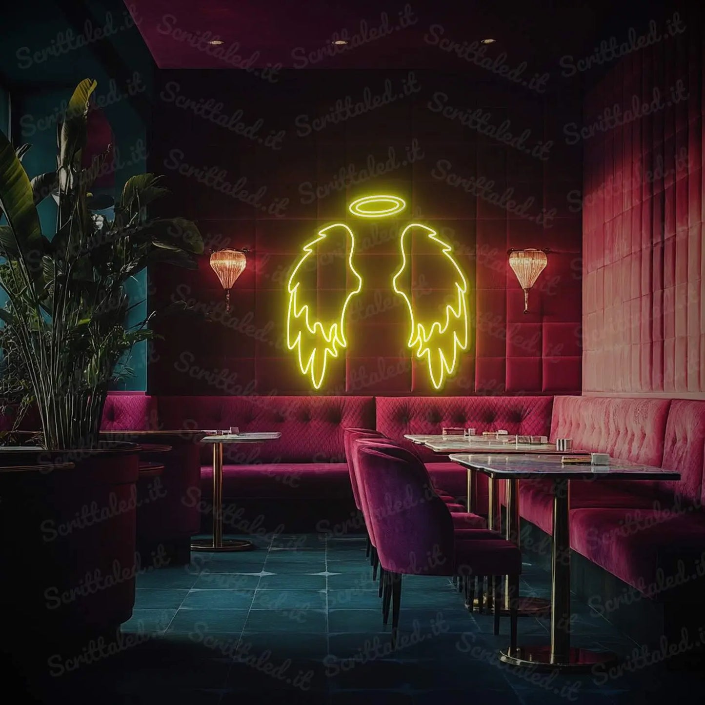 insegne neon ali colore giallo