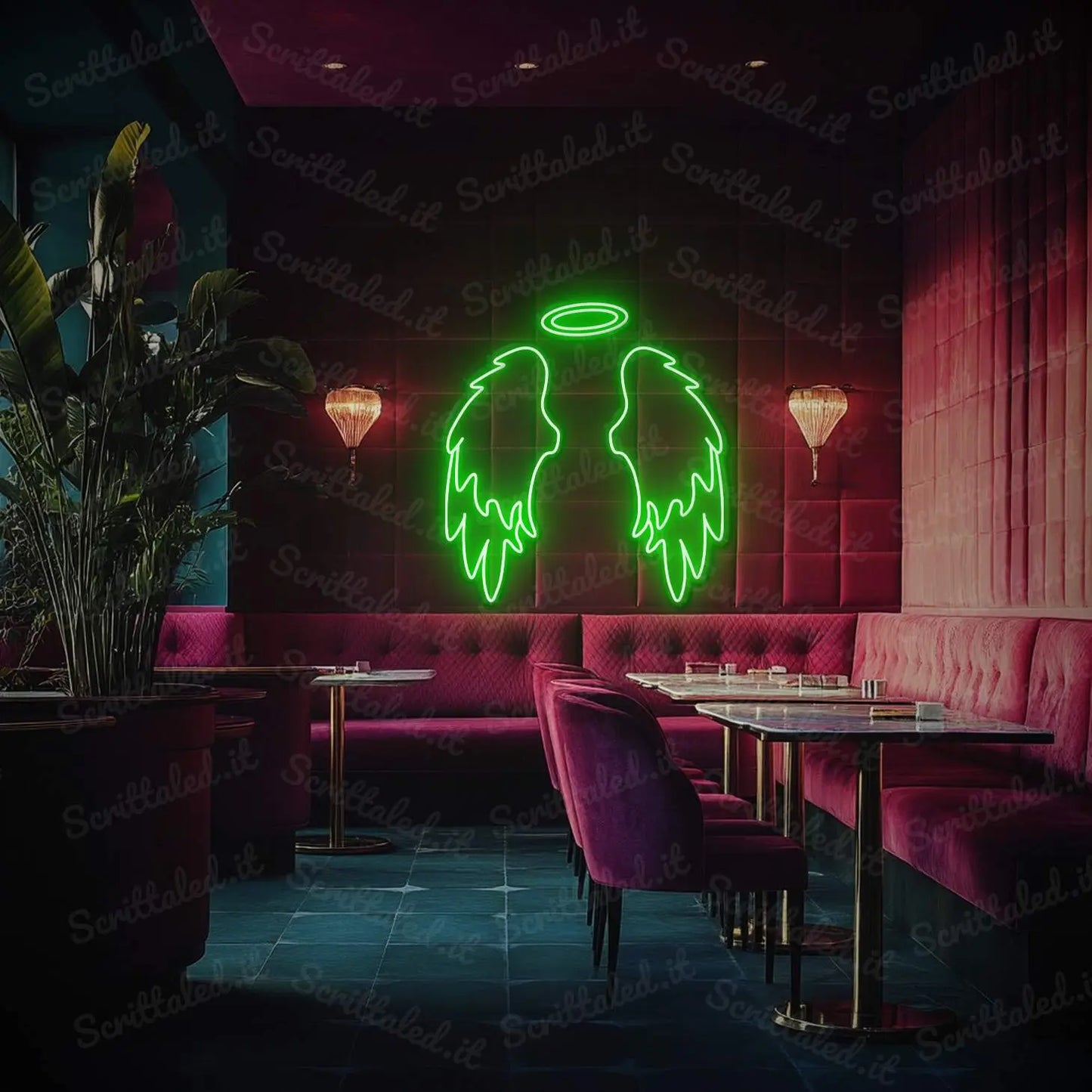 insegne neon ali colore verde