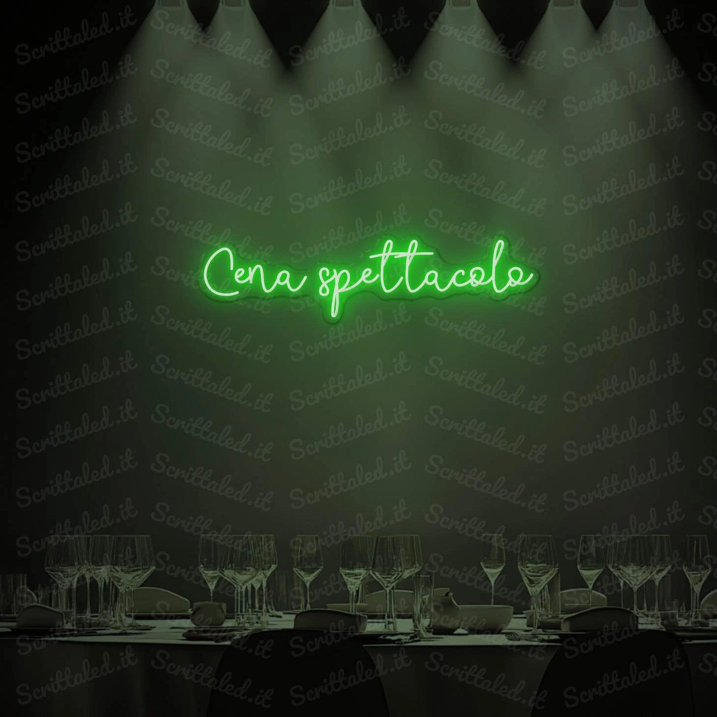 scritta led cena spettacolo colore verde