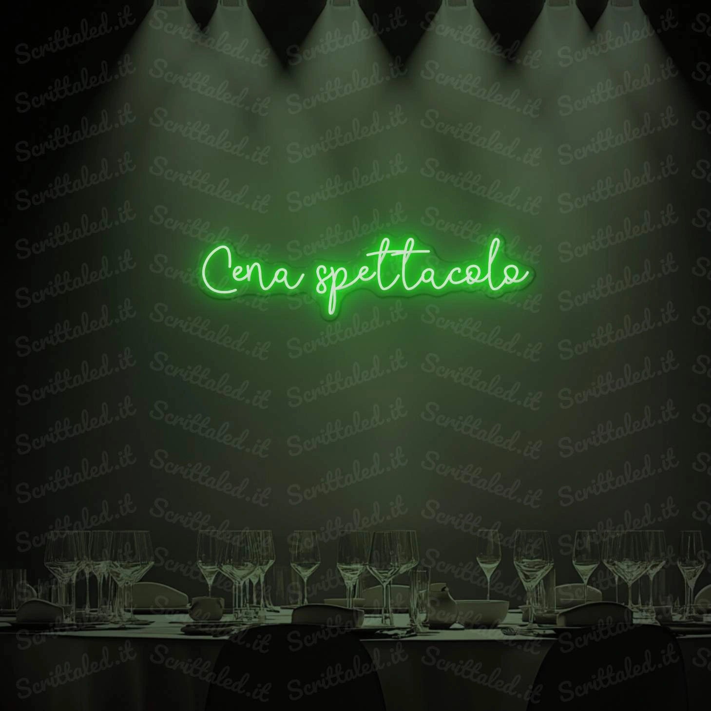 scritta led cena spettacolo colore verde