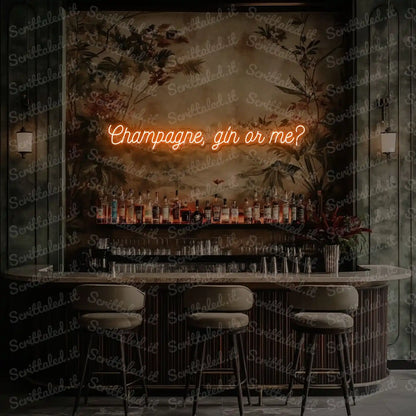 scritta led champagne gin or me colore arancione
