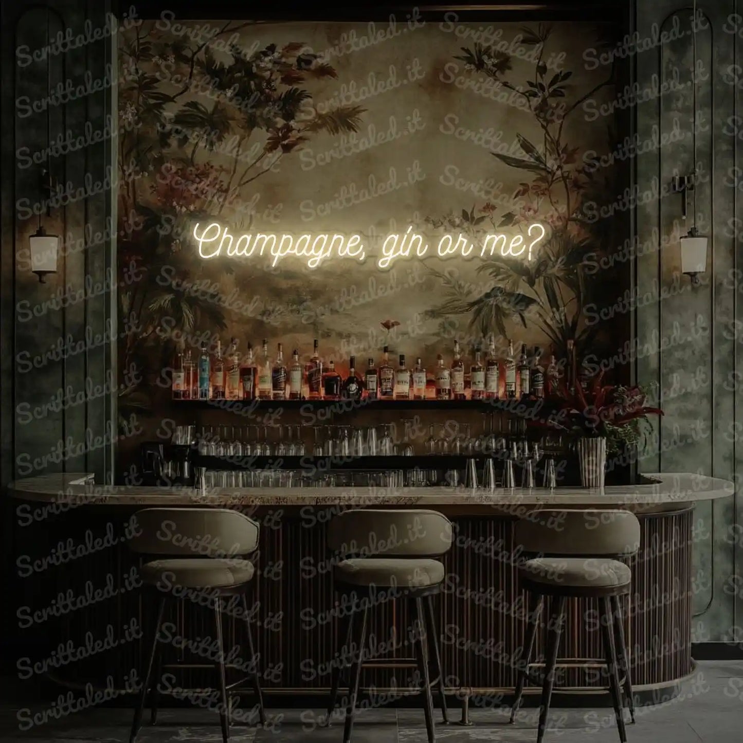 scritta led champagne gin or me colore bianco caldo