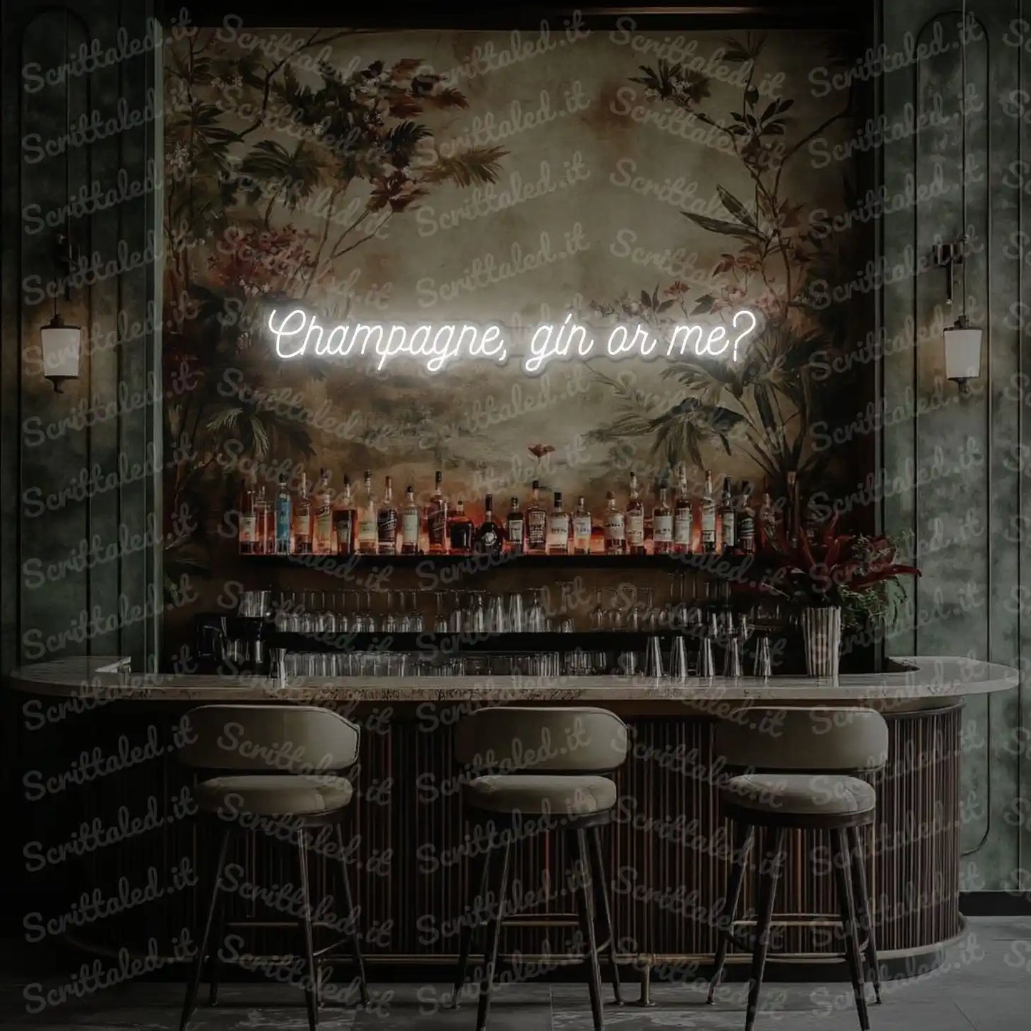scritta led champagne gin or me colore bianco freddo
