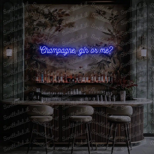 scritta led champagne gin or me colore blu