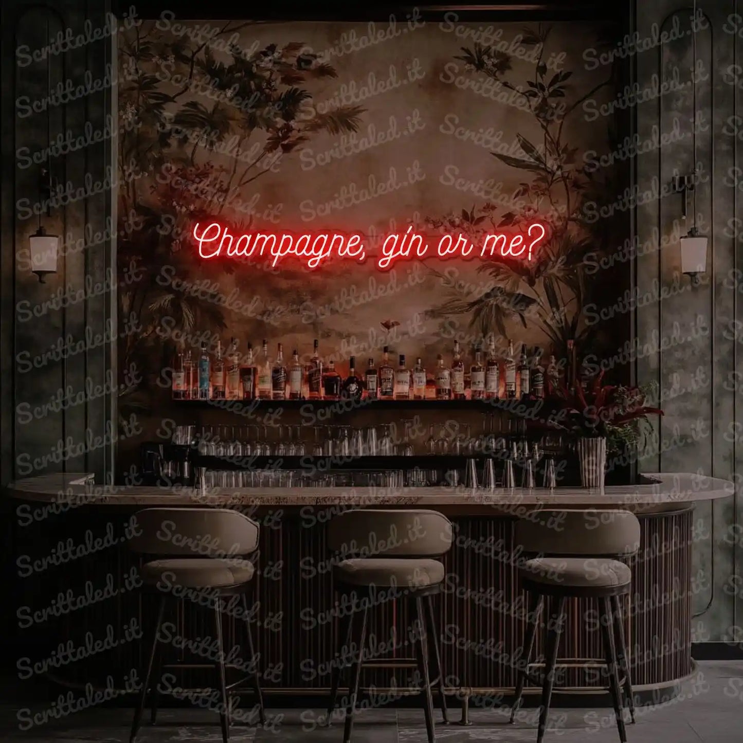 scritta led champagne gin or me colore rosso