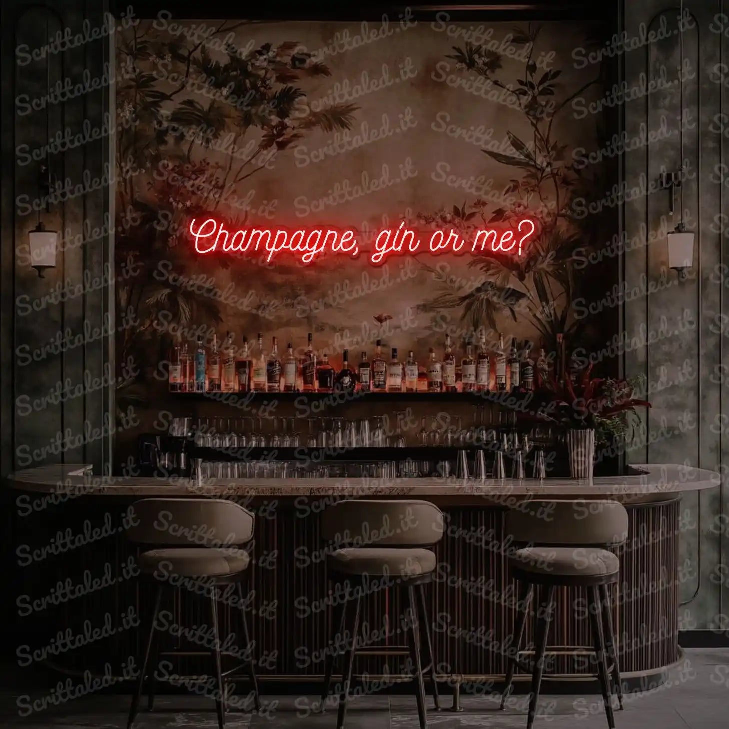 scritta led champagne gin or me colore rosso