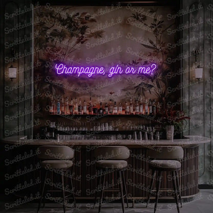 scritta led champagne gin or me colore viola