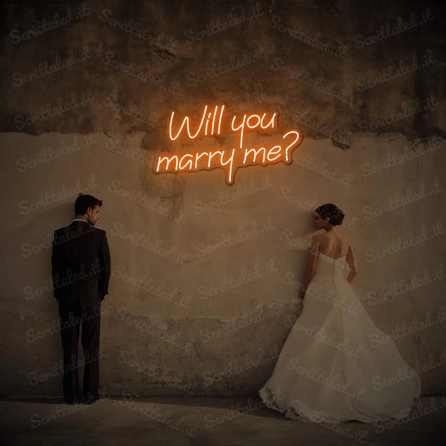 scritta led will you marry me colore arancione