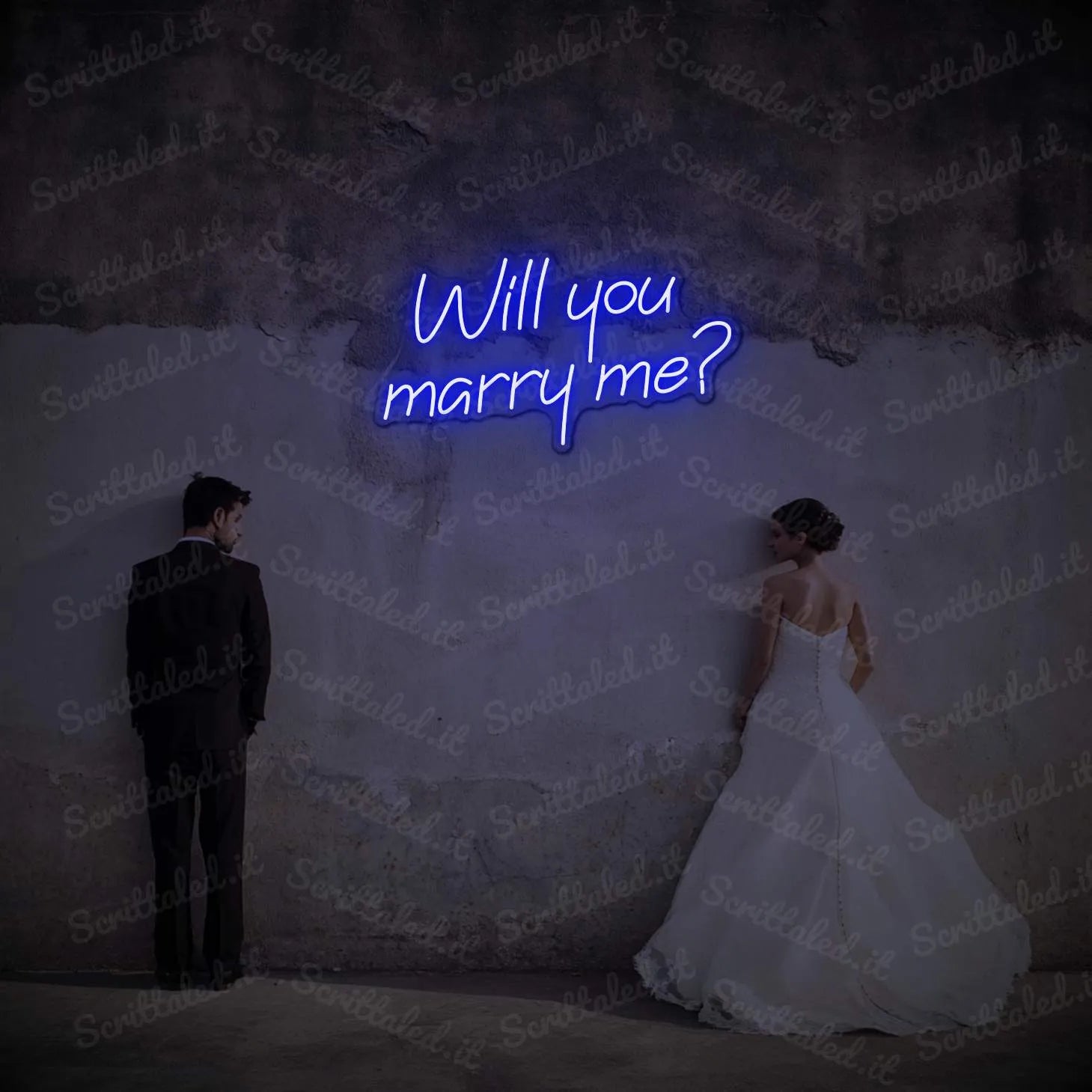 scritta led will you marry me colore blu