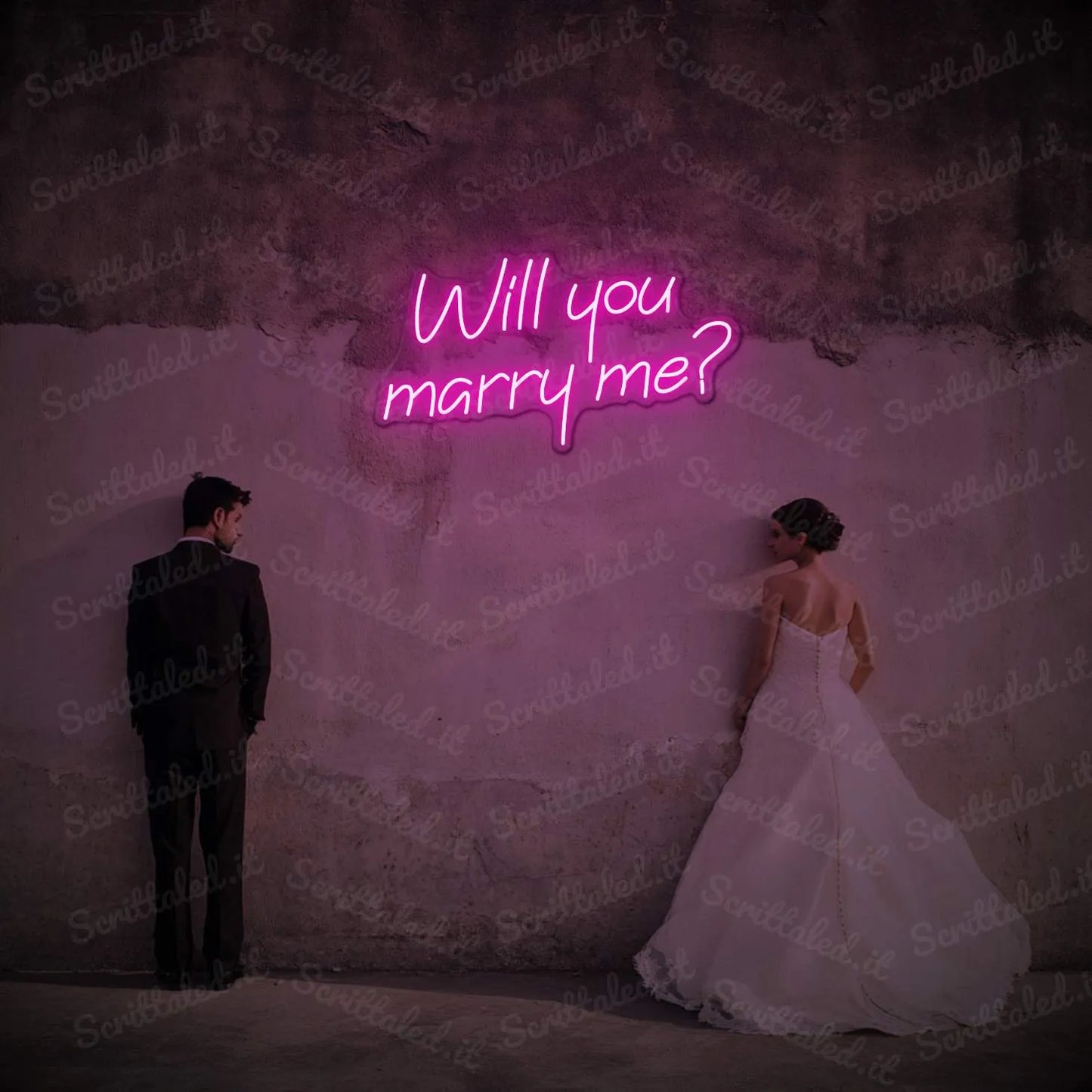 scritta led will you marry me colore rosa
