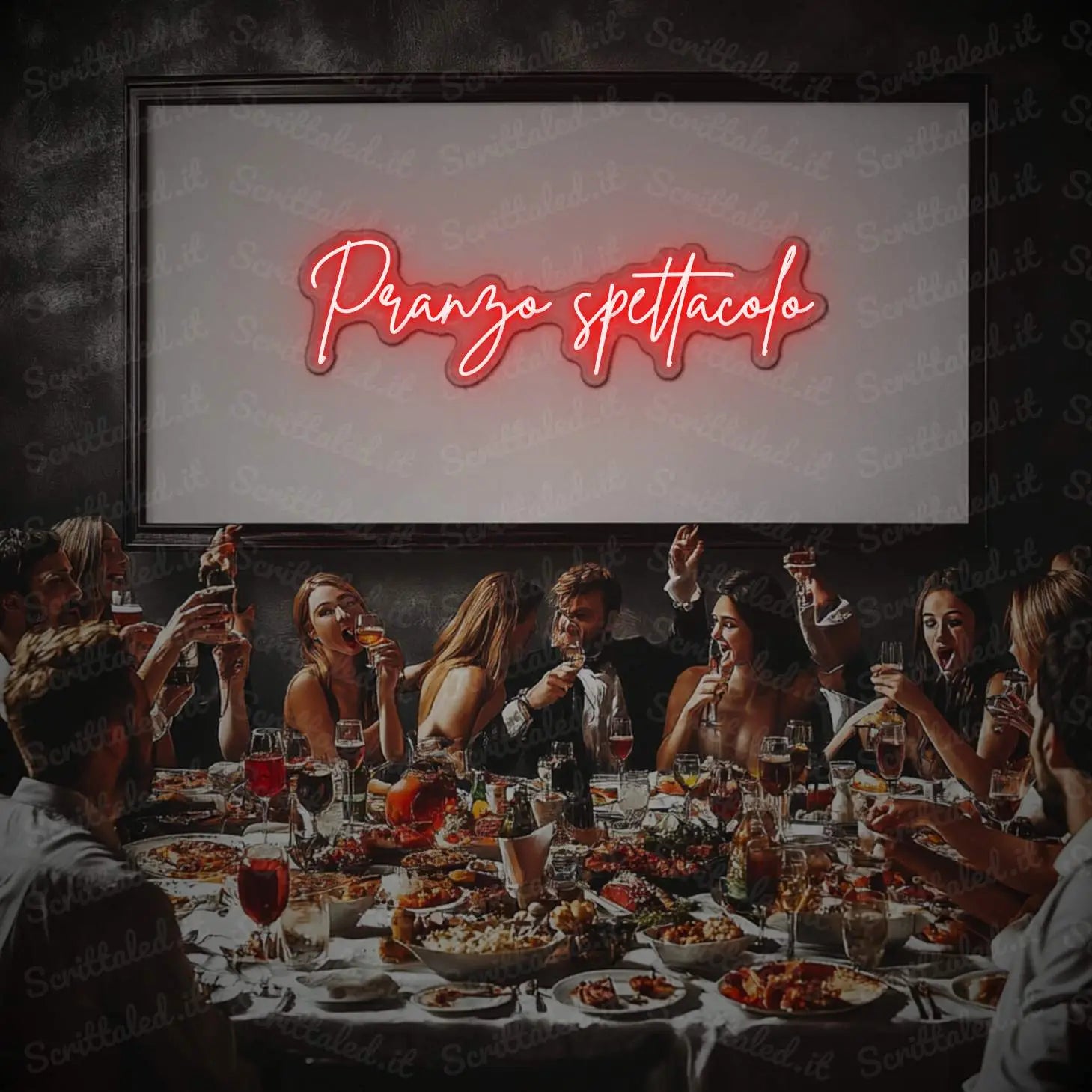 scritta led pranzo spettacolo colore rosso
