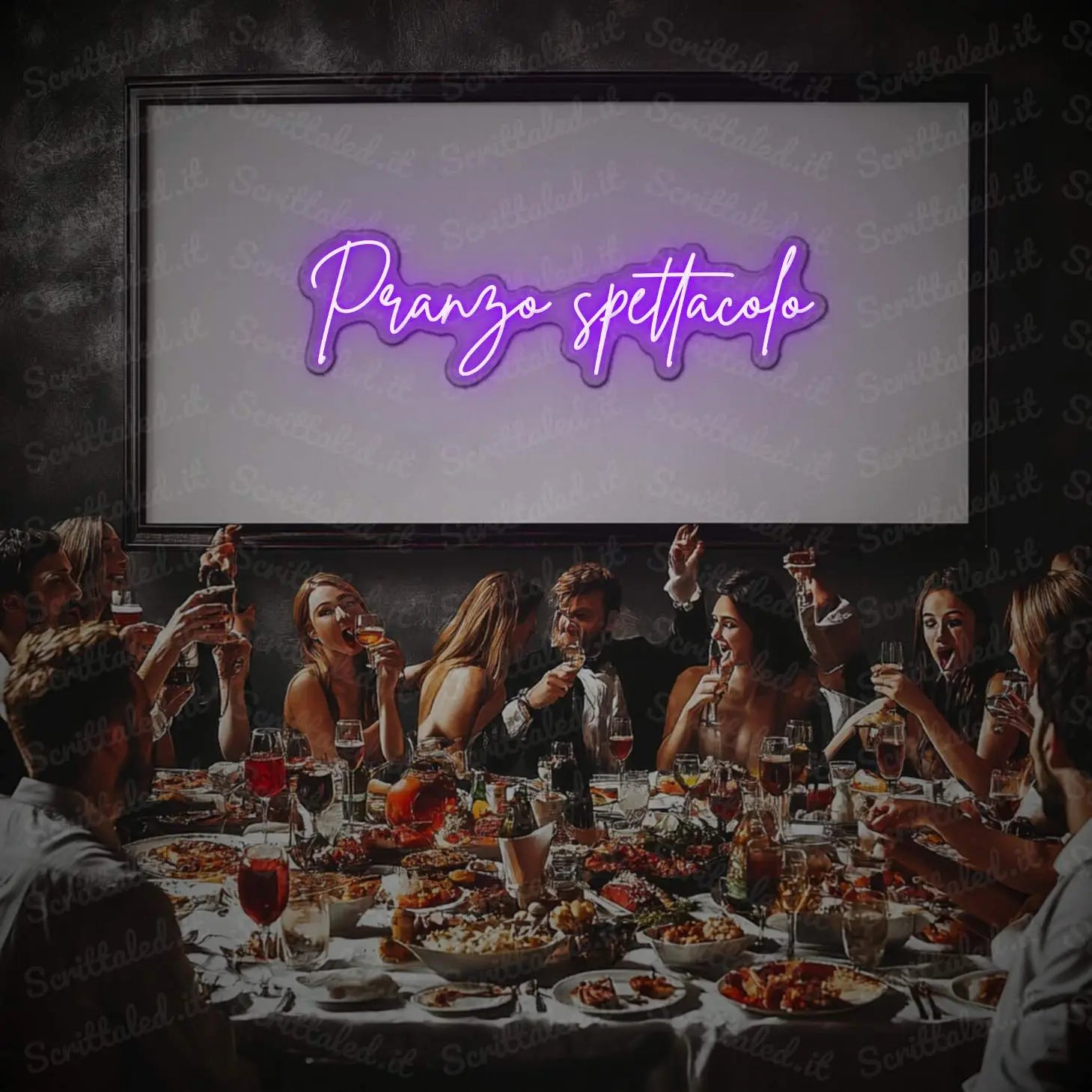 scritta led pranzo spettacolo colore viola