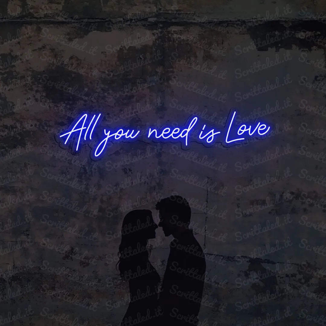 scritta neon all you need is love colore blu