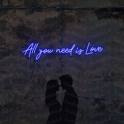 scritta neon all you need is love colore blu