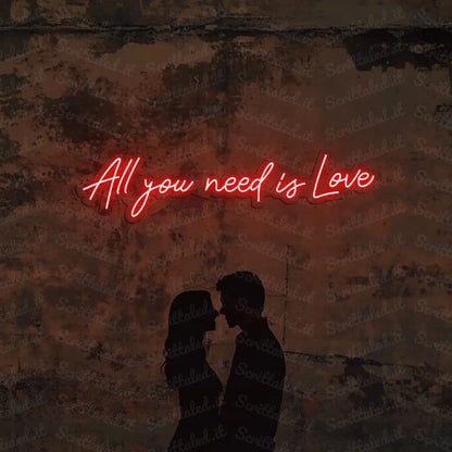 scritta neon all you need is love colore rosso
